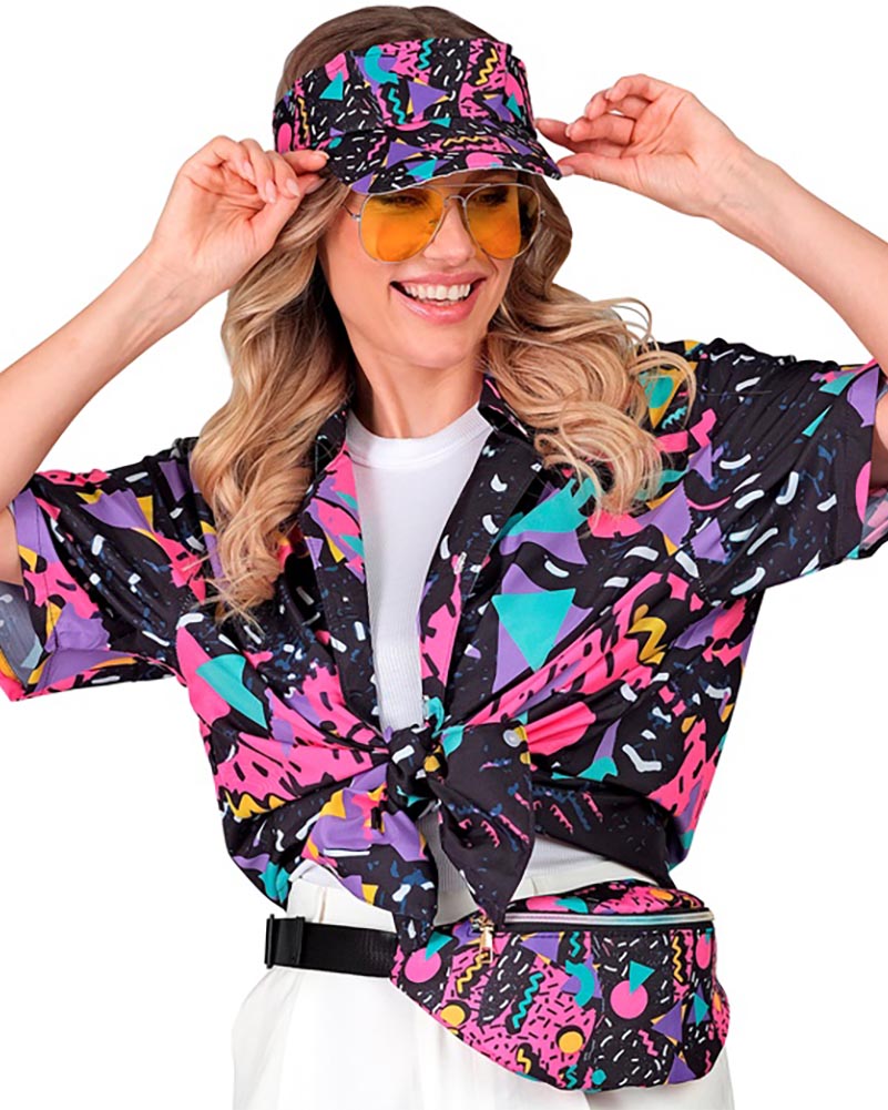 80s Funky Black Visor and Bumbag Set