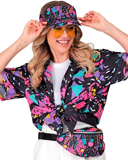 80s Funky Black Visor and Bumbag Set