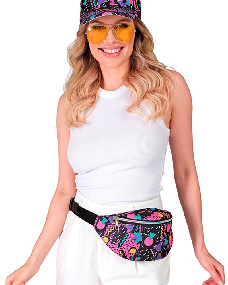 80s Funky Black Visor and Bumbag Set