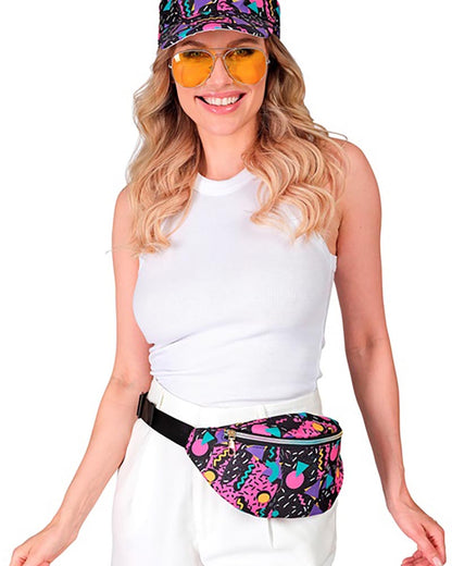 80s Funky Black Visor and Bumbag Set