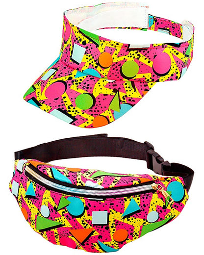 80s Funky Pink Visor and Bumbag Set