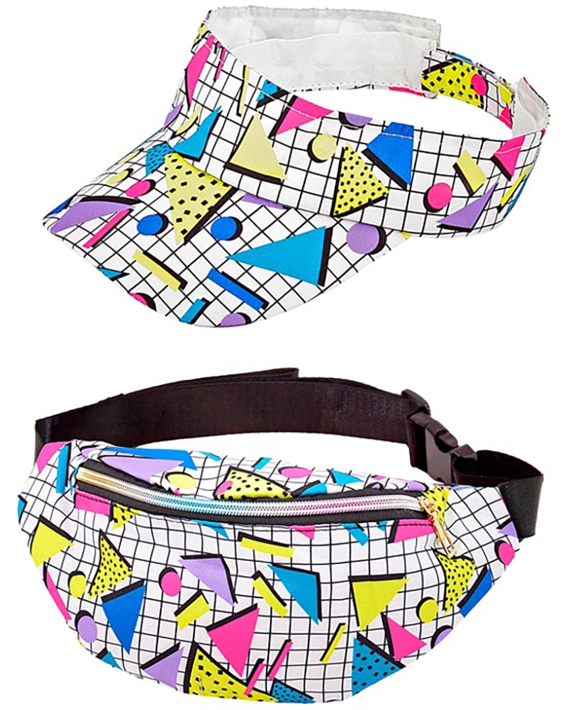 80s Funky White Visor and Bumbag Set