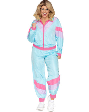 80s Pastel Blue Tracksuit Adult Plus Size Costume