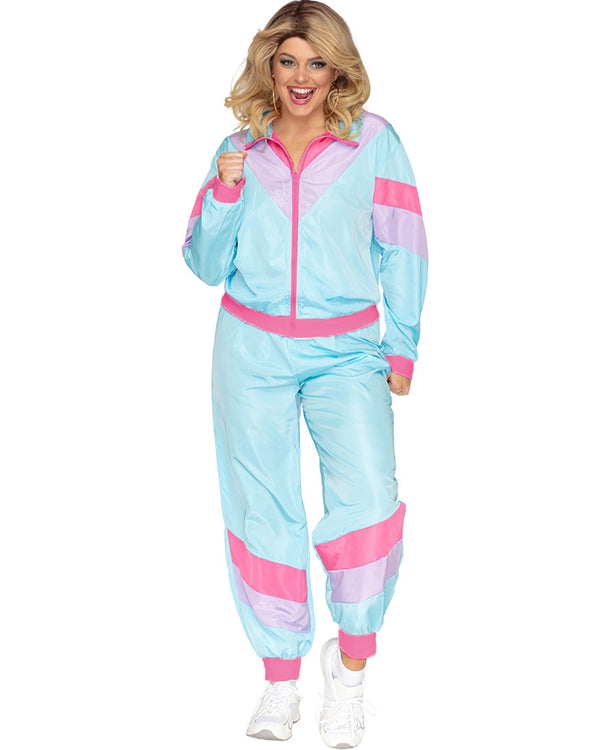 80s Pastel Blue Tracksuit Adult Plus Size Costume