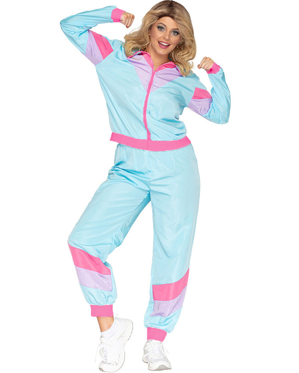 80s Pastel Blue Tracksuit Adult Plus Size Costume
