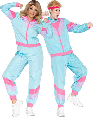 80s Pastel Blue Tracksuit Adult Plus Size Costume
