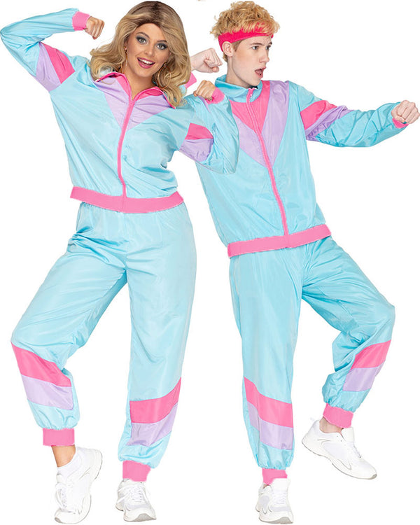80s Pastel Blue Tracksuit Adult Plus Size Costume