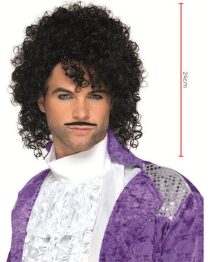 80s Purple Musician Black Wig and Moustache Set