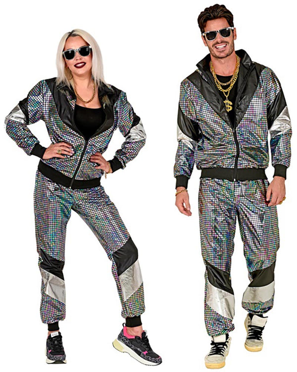 80s Silver Reflective Shell Suit Adults Costume
