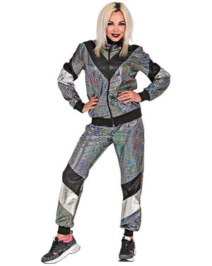 80s Silver Reflective Shell Suit Adults Costume