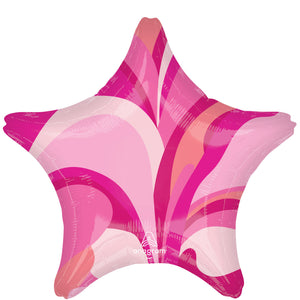 45cm Standard Star XL Pink Macro Marble Foil Balloon