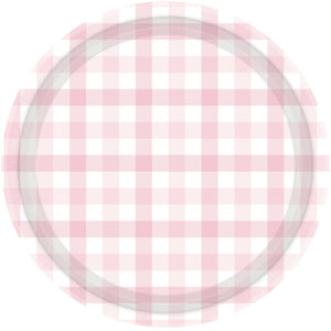 Gingham 17cm Paper Plate Pastel Pink Pack of 8