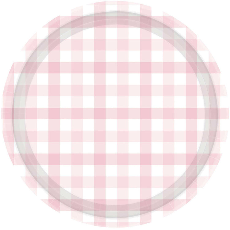 Gingham 17cm Paper Plate Pastel Pink Pack of 8