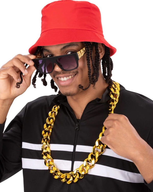 90s Hip Hop Bucket Hat Sunglasses and Necklace