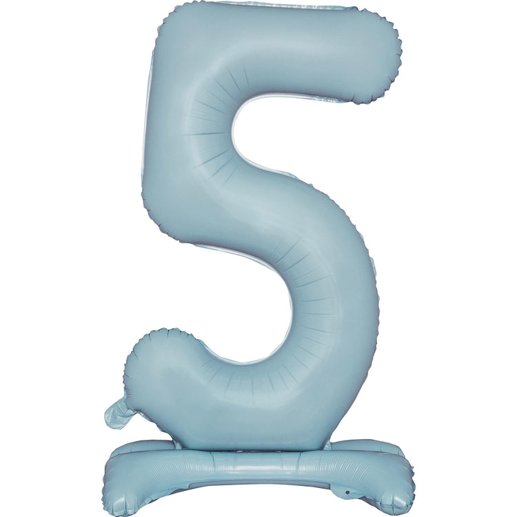 Large Number 5 Standing Pastel Blue Foil Balloon