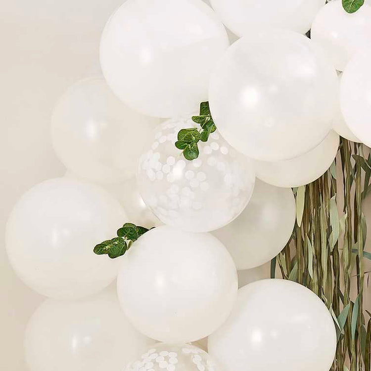 Botanical Baby Mini White Balloon Arch With Foliage Pack of 45