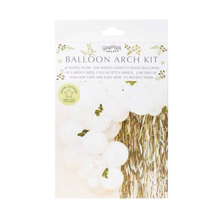 Botanical Baby Mini White Balloon Arch With Foliage Pack of 45