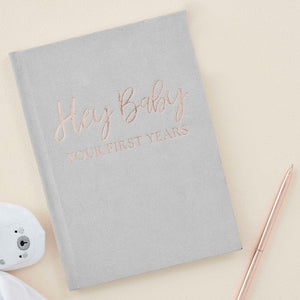 Baby in Bloom Guest Book Grey Suede My Baby Journal Foiled