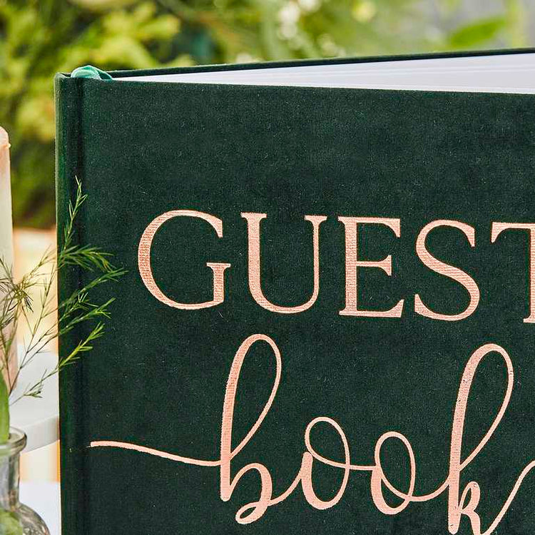 Botanical Wedding Green Velvet Bronze Foiled Guest Book