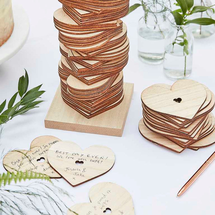 Botanical Wedding Guest Book Wooden Stacking Heart