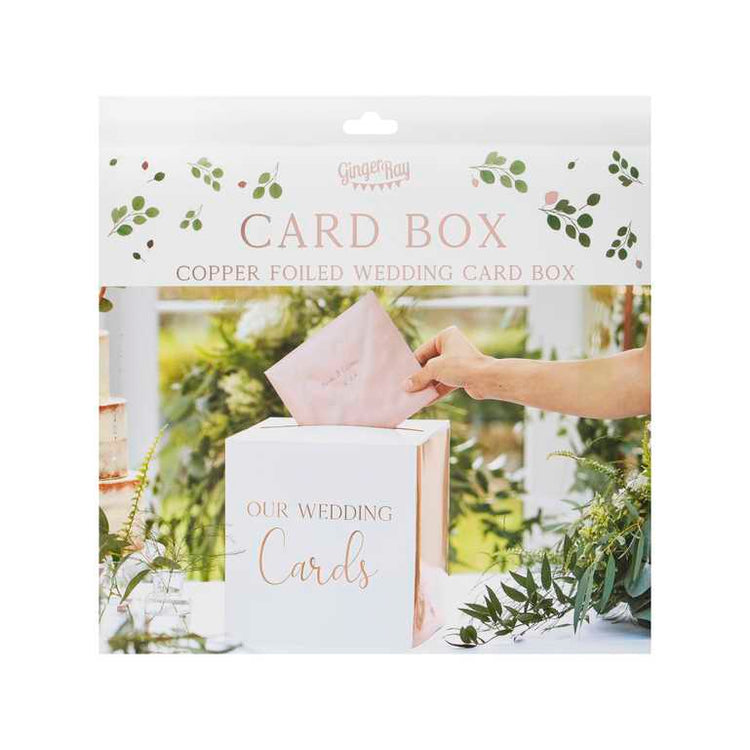 Botanical Wedding Card Box Rose Gold Text
