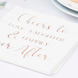 Botanical Wedding Foiled Cheers To Love Laughter & Happily Ever After Napkins Pack of 16