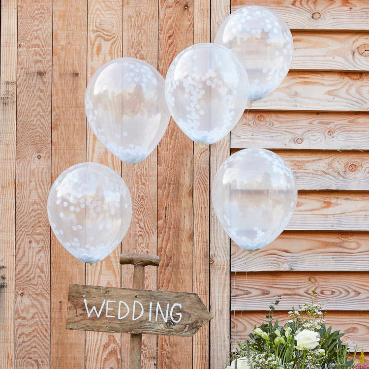 Rustic Country 30cm Latex Balloons & Confetti White Pack of 5