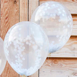 Rustic Country 30cm Latex Balloons & Confetti White Pack of 5