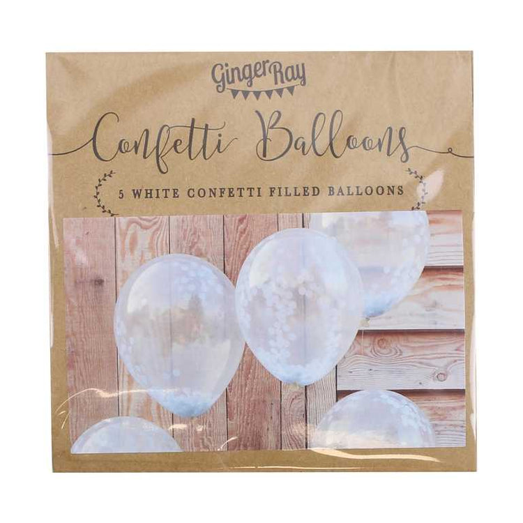 Rustic Country 30cm Latex Balloons & Confetti White Pack of 5