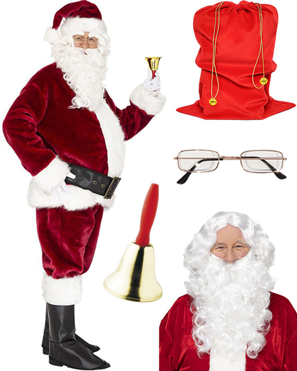 Christmas Complete Professional Santa Plus Size Suit and Accessory Bundle