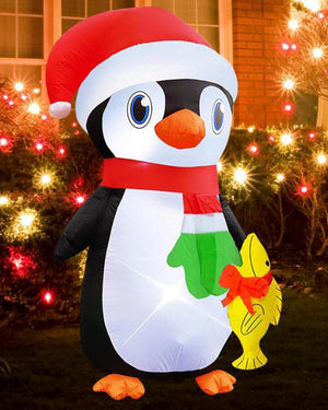 Christmas Penguin with Fish Lawn Inflatable 1.2m