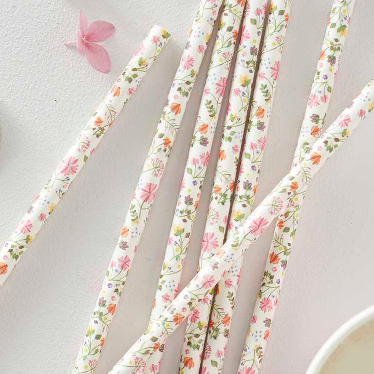 Ditsy Floral Straws Floral Pack of 25