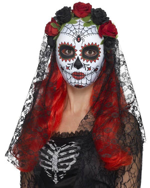 Day Of The Dead Senorita Mask with Roses and Veil