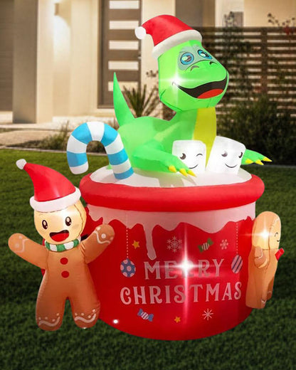 Dinosaur Gingerbread Man Cocoa Mug Christmas Lawn Inflatable 1.8m
