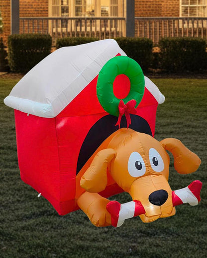 Dog in House with Candy Cane Christmas Lawn Inflatable 1.5m