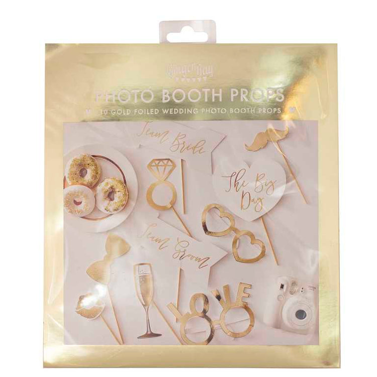 Gold Wedding Photo Booth Props Pack of 10