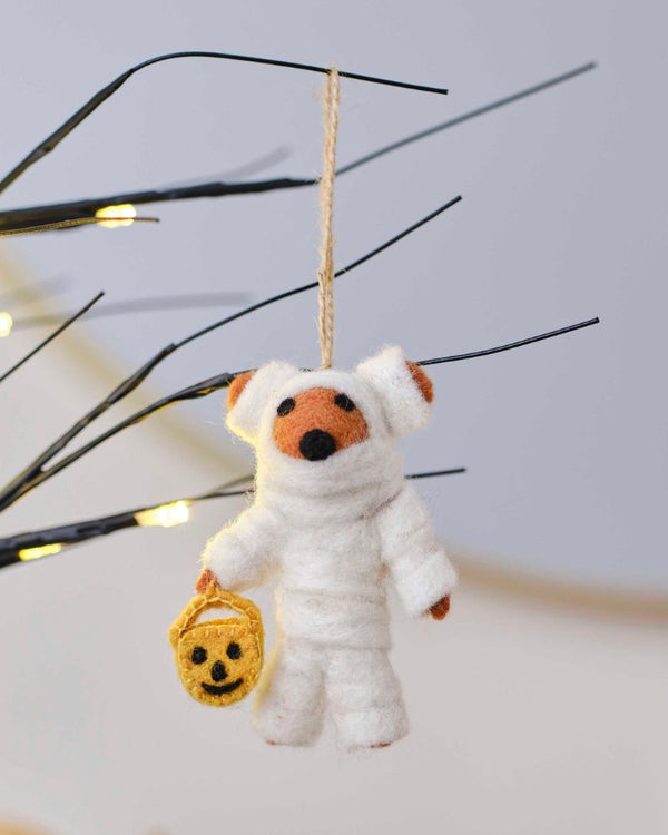 Pumpkin Spice Felt Mummy Bear Hanging Tree Decoration