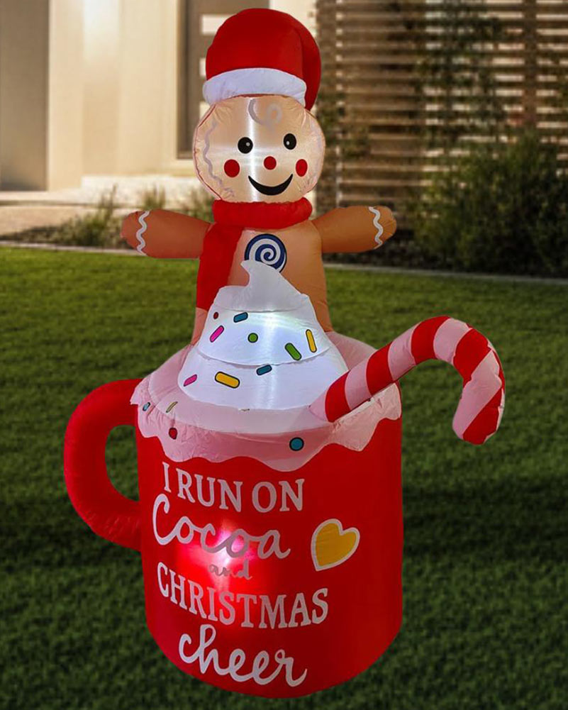 Gingerbread Man Cocoa Mug Christmas Lawn Inflatable 1.8m