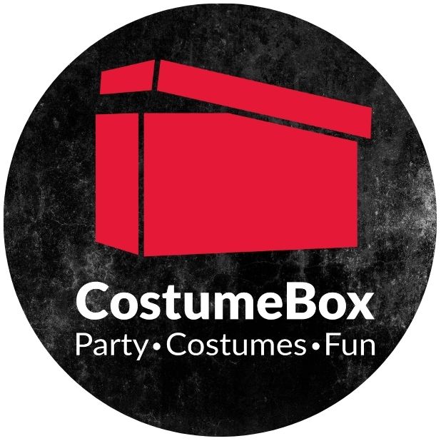A black circle with the a red and white CostumeBox Logo.