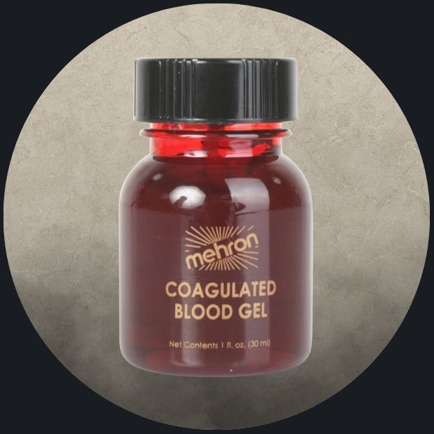 A beige circle with a jar of fake blood. Click to shop all Halloween Fake Blood. 