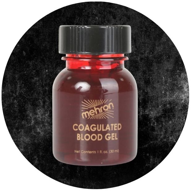 A black circle with a jar of fake blood. Click to shop all Halloween Fake Blood. 