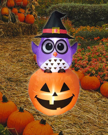 LED Owl On Pumpkin Lawn Halloween Inflatable 1.5m