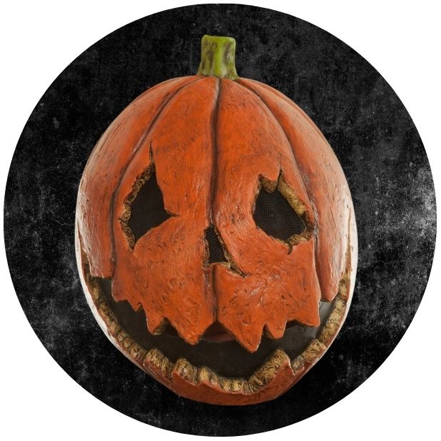 A black circle with a pumpkin mask. Click to shop all Halloween Masks.