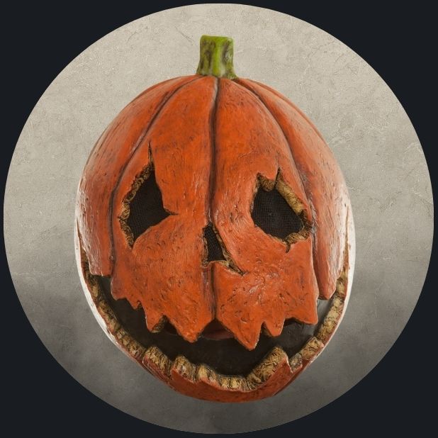 A beige circle with a pumpkin mask. Click to shop all Halloween Masks.