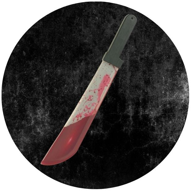 A black circle with a bloody sword prop. Click to shop all Halloween Weapons and Armour.