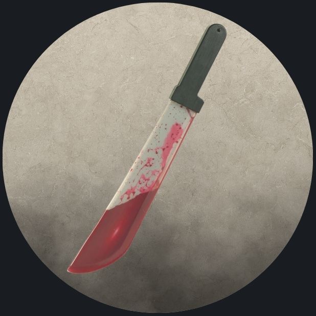 A beige circle with a bloody sword prop. Click to shop all Halloween Weapons and Armour.