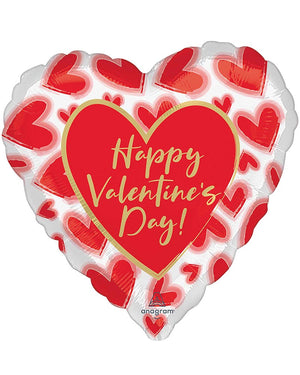 Happy Valentines Day Blushed Lined Hearts 45cm Foil Balloon