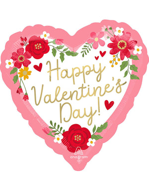 Happy Valentines Day Floral 45cm Foil Balloon