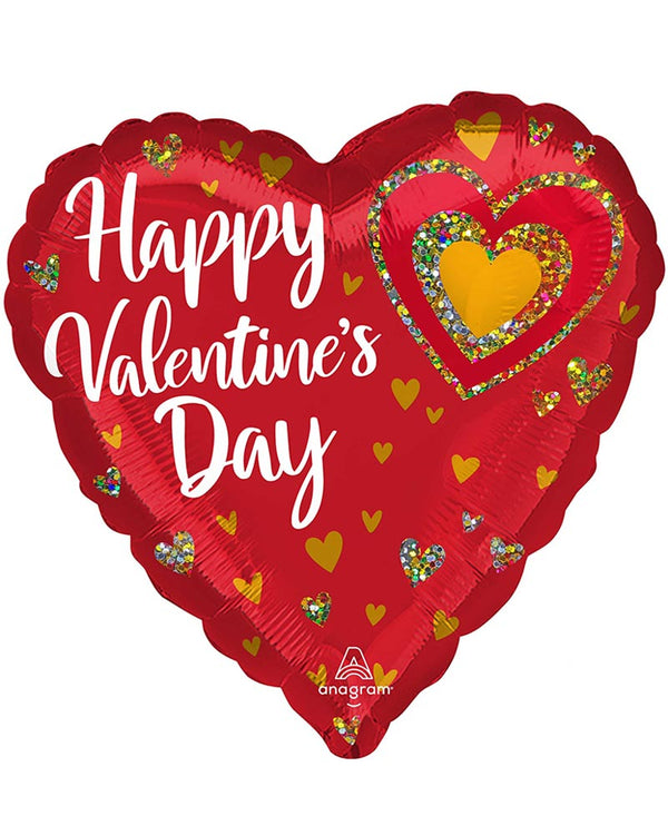 Happy Valentines Day Glitter Hearts 45cm Foil Balloon