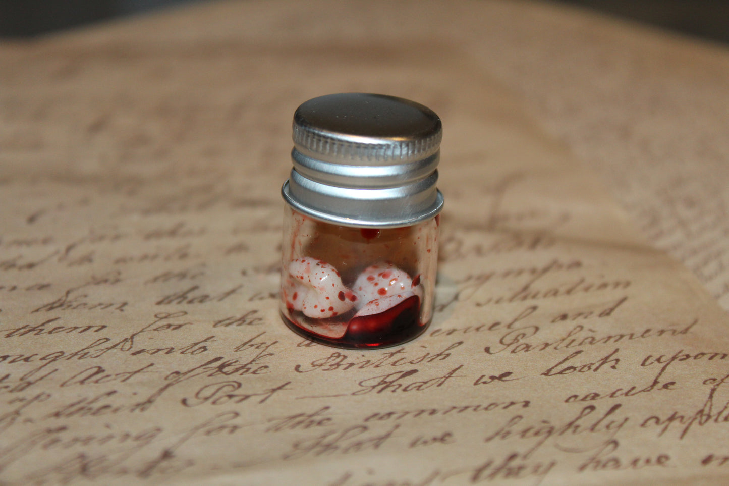 Pulled Out Bloody Teeth Specimen Jar Prop